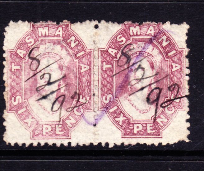 TASMANIA 6d PURPLE FULL FACE CHALON PAIR USED (LB374) - Click Image to Close
