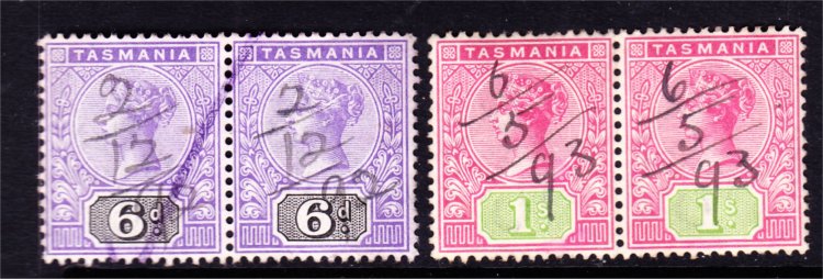 TASMANIA 6d + 1/- TABLET SIDEFACE PAIRS USED (LB382) - Click Image to Close