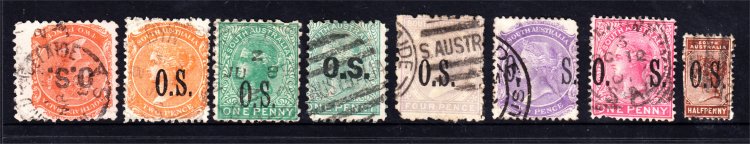 SOUTH AUSTRALIA X 8 OVERPRINTED "OS" USED (LB363) - Click Image to Close