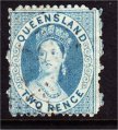 QUEENSLAND 2d BLUE FULL FACE NCHALON USED (LB258) QUEENSLAND 2d BLUE FULL FACE NCHALON USED (LB258)
