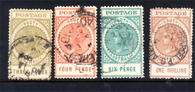 SOUTH AUSTRALIA LONG TOMS X 4 DIFFERENT TO 1/- USED (S390) - Click Image to Close