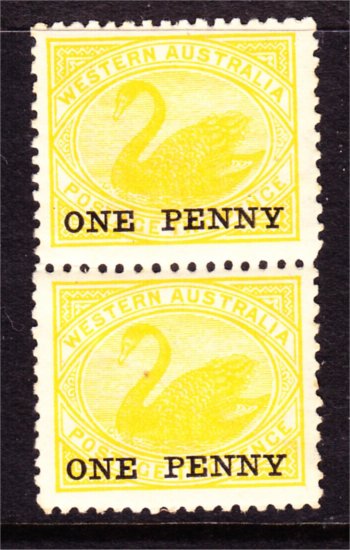 WEST AUSTRALIA 1d SURCHARGE ON 2d SWAN MINT PAIR(LB295) - Click Image to Close