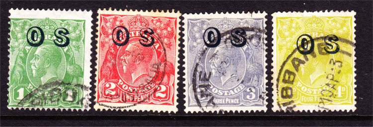 KGV X 4 OVERPRINTED "OS" TO 4d OLIVE USED(LB305)) - Click Image to Close
