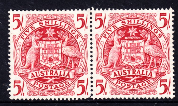 1949 5/- ARMS MINT NO GUM PAIR (S411) - Click Image to Close