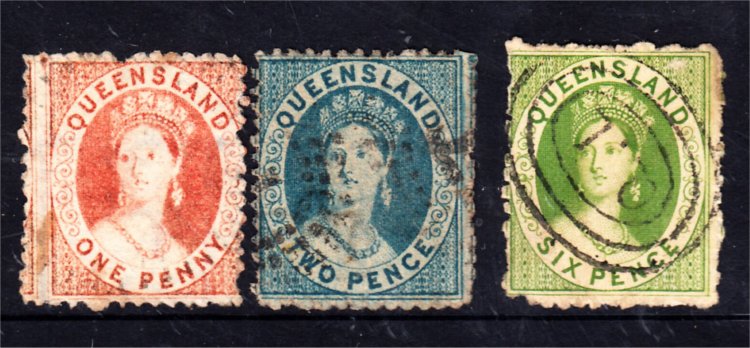 QUEENSLAND 1d + 2d + 6d FULL FACE SMALL CHALONS USED (S414) - Click Image to Close